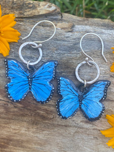 Blue Morpho Butterfly Enamel Earrings