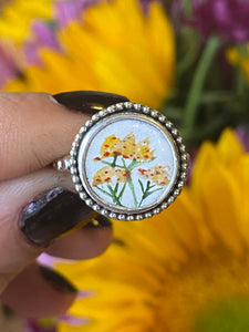 Yarrow Flower Enamel Ring ⧫ Size 5