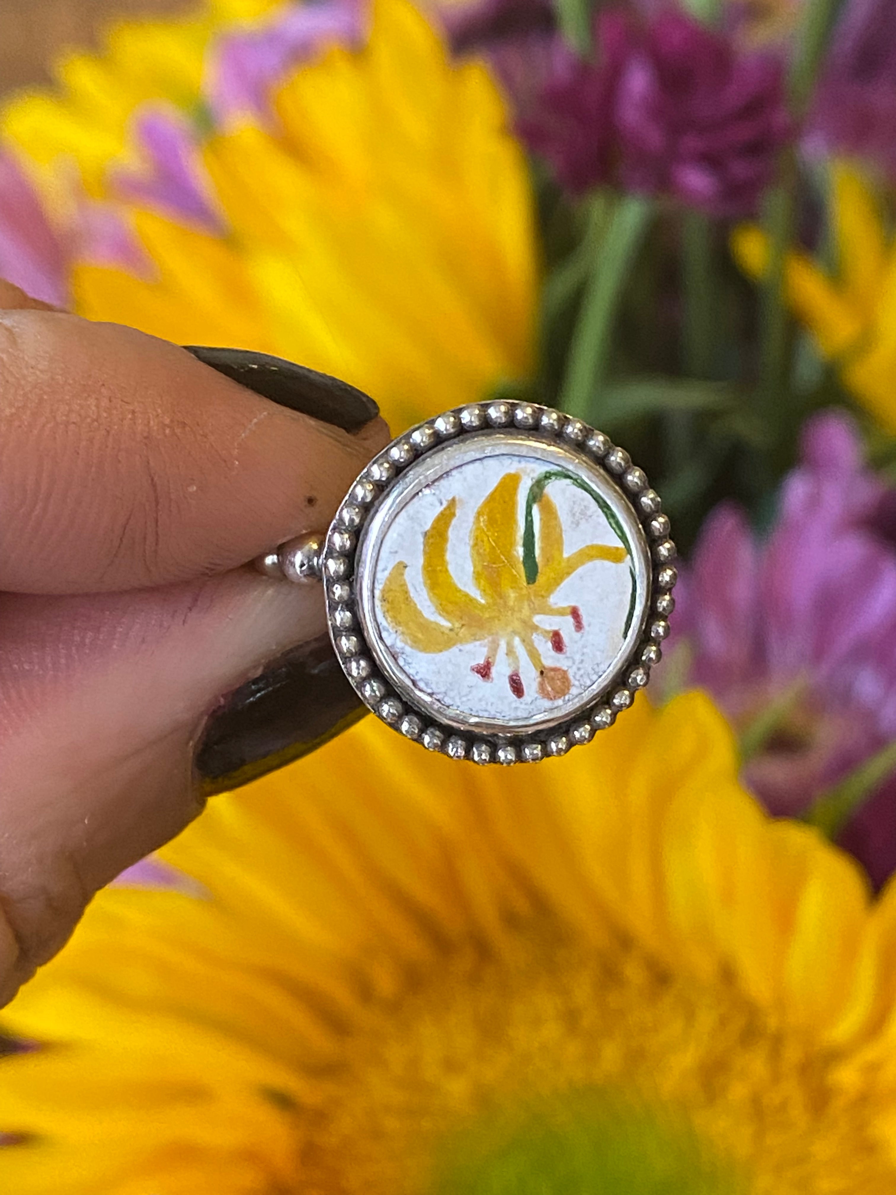 Glacier Lily Enamel Ring ⧫ Size 8