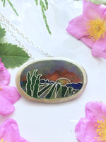 Load image into Gallery viewer, Sunset on a Lavender field Cloisonné Enamel Pendant
