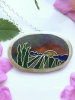 Load image into Gallery viewer, Sunset on a Lavender field Cloisonné Enamel Pendant
