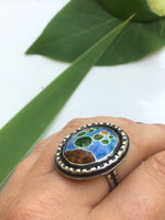 Load image into Gallery viewer, Prickly Pear Cactus Cloisonné Enamel Sterling Silver Ring-Size 8
