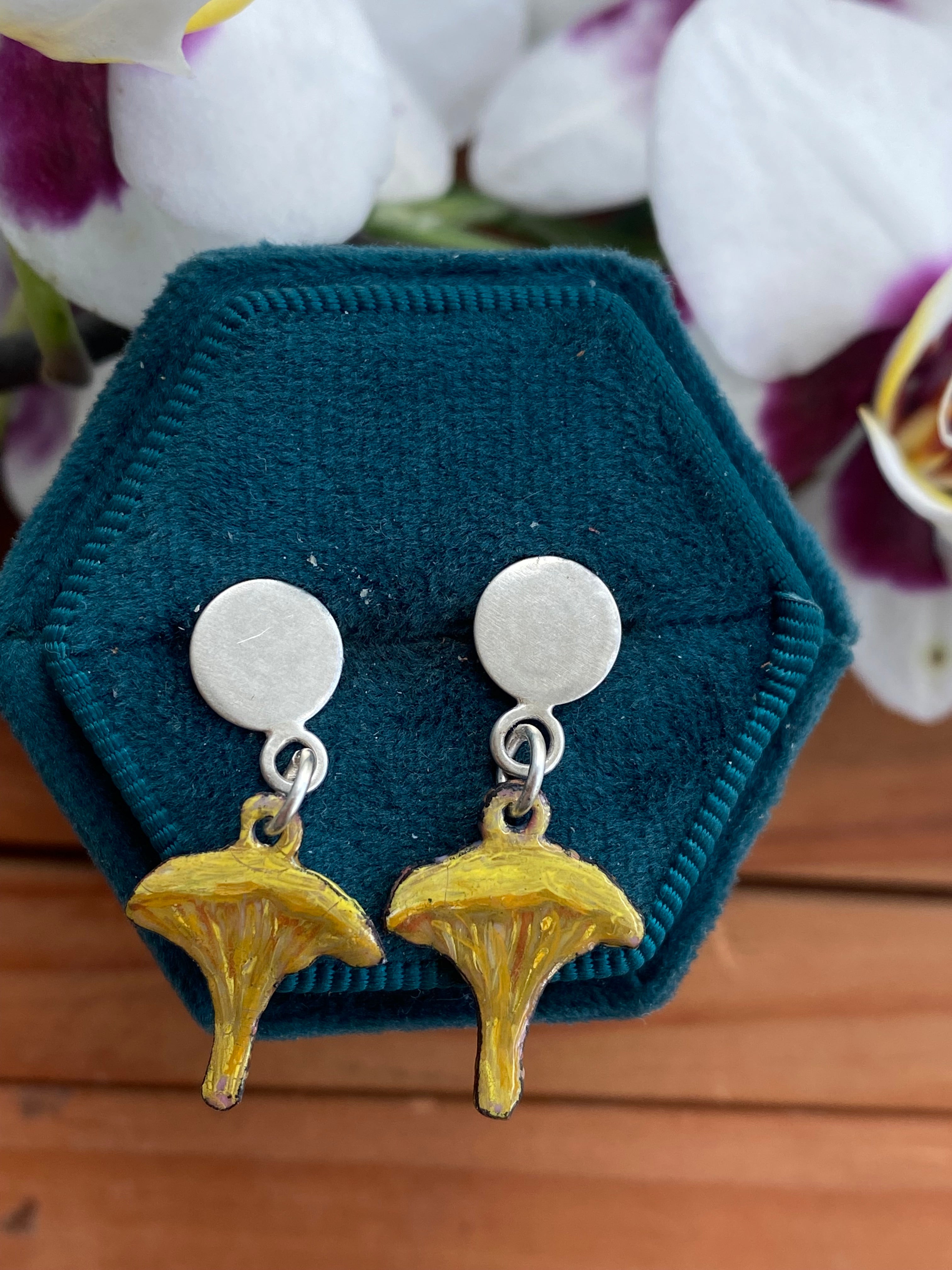 Chanterelle Mushroom Enamel Earrings