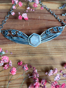 White Moonstone Daffodil Collar Necklace