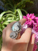 Load image into Gallery viewer, Moonstone and Quartz Moon Ring- Size 9
