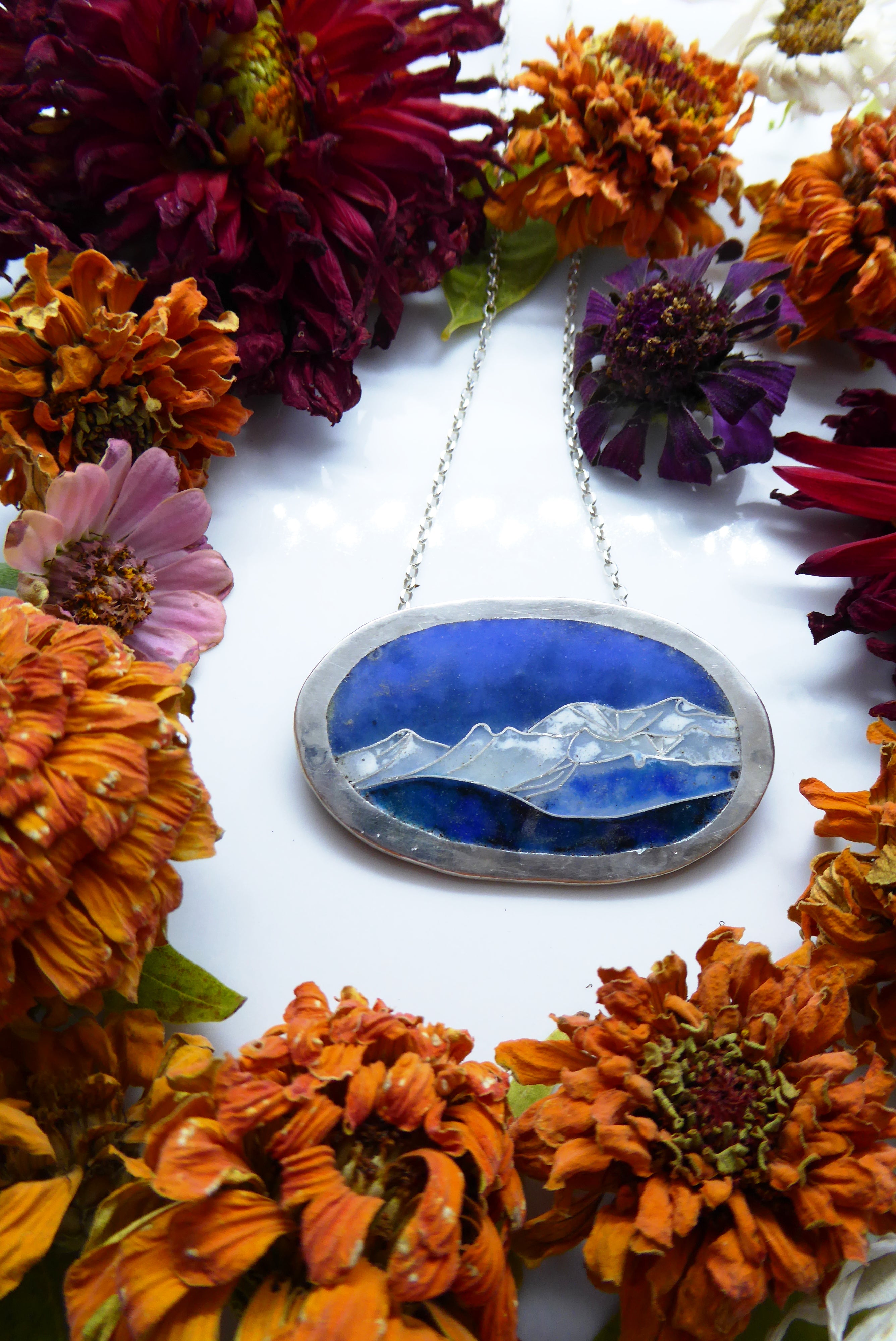 Mountainscape Cloisonne Enamel Pendant
