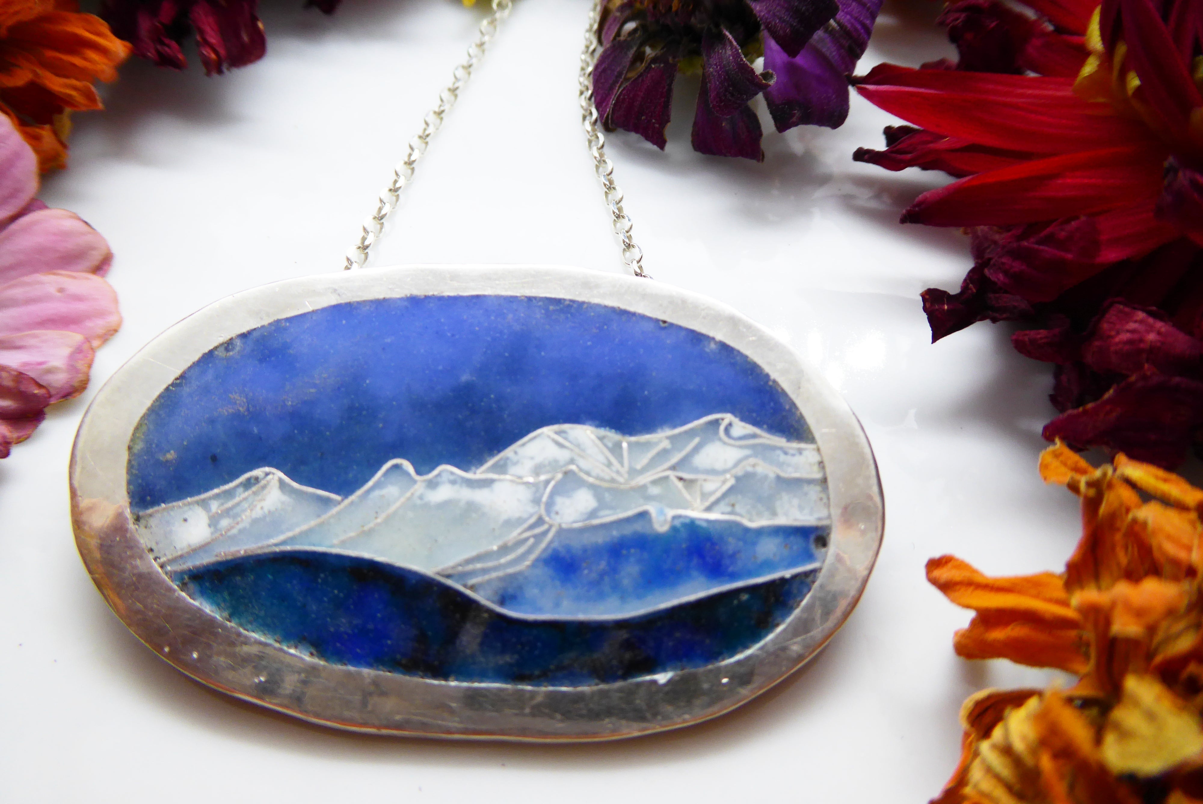 Mountainscape Cloisonne Enamel Pendant