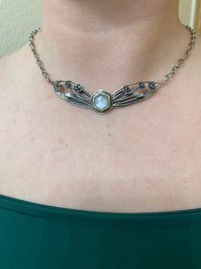 White Moonstone Daffodil Collar Necklace